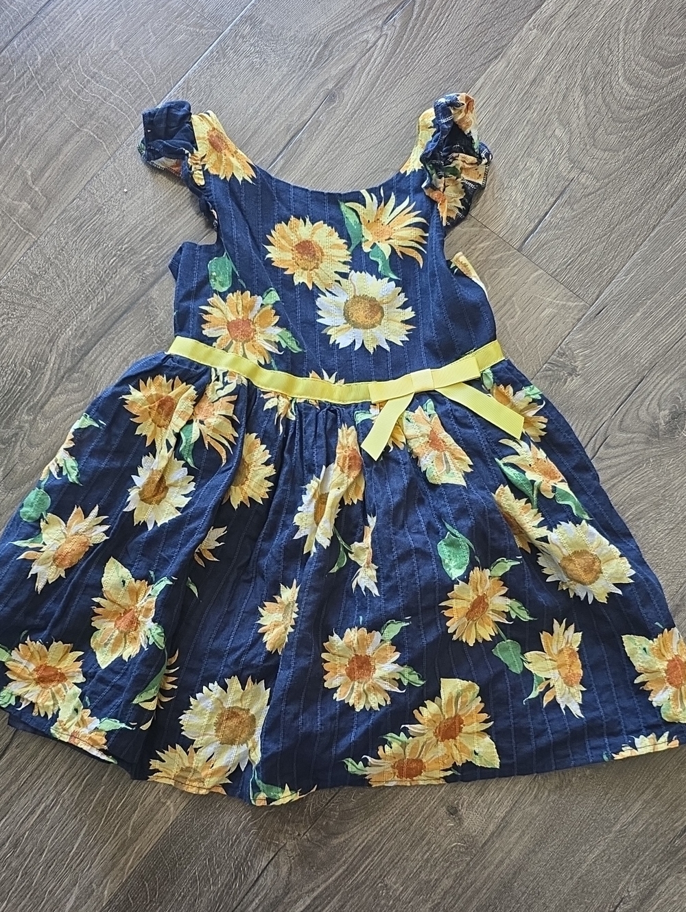 lilt Navy Sunflower Print Dress with Yellow Ribbon